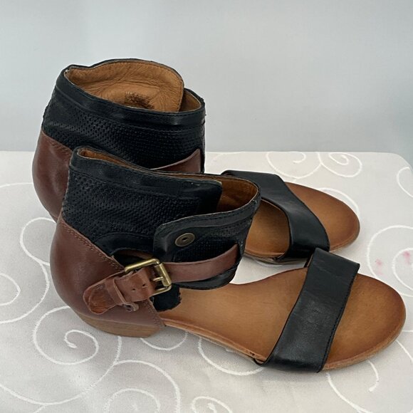 Miz Mooz Leather & Mesh Ankle Strap Sandals Brown/Black Women's Size 40 - Picture 3 of 8
